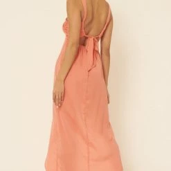 Promesa USA The Cape Cod Coral Satin Tulip Hem Maxi Dress Dresses