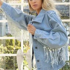 POL Tops The Joshua Tree Metallic Fringe Denim Jacket