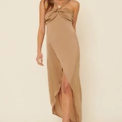 Promesa USA The Cape Cod Coral Satin Tulip Hem Maxi Dress Dresses