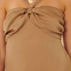 Promesa USA The Cape Cod Coral Satin Tulip Hem Maxi Dress Dresses