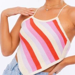Le Lis The 70's Called Striped Crochet Halter Tank