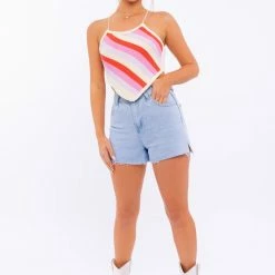 Le Lis The 70's Called Striped Crochet Halter Tank