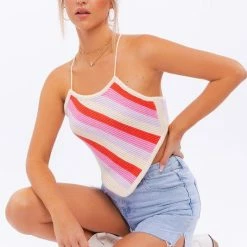 Le Lis The 70's Called Striped Crochet Halter Tank