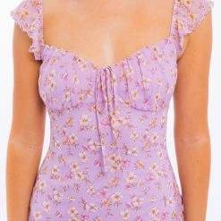 Le Lis The Everleigh Cream & Lavender Floral Print Mesh Mini Dress Dresses