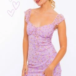 Le Lis The Everleigh Cream & Lavender Floral Print Mesh Mini Dress Dresses