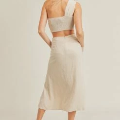 Lush Clothing Tops The Twist & Shout One-Shoulder Crop Top & Midi Skirt Set