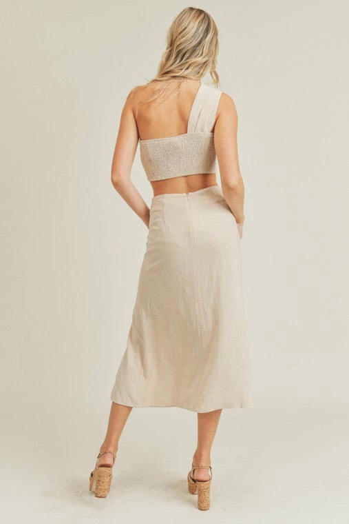 Lush Clothing Tops The Twist & Shout One-Shoulder Crop Top & Midi Skirt Set