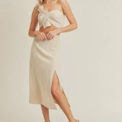 Lush Clothing Tops The Twist & Shout One-Shoulder Crop Top & Midi Skirt Set