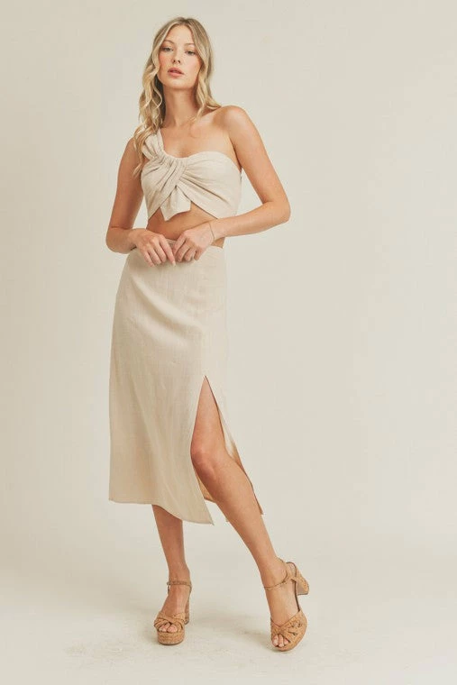 Lush Clothing Tops The Twist & Shout One-Shoulder Crop Top & Midi Skirt Set