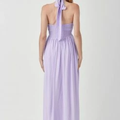Mustard Seed The Lexi Lavender Drawstring Halter Maxi Dress