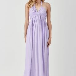 Mustard Seed The Lexi Lavender Drawstring Halter Maxi Dress