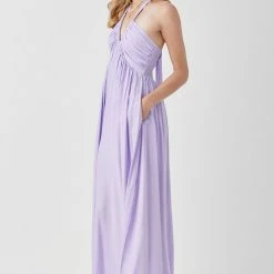 Mustard Seed The Lexi Lavender Drawstring Halter Maxi Dress