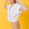 Flying Tomato The Kira White Pleated V-Neck Top Tops