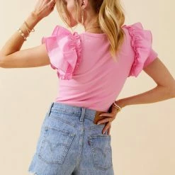 Day + Moon Tops The Carissa Puff Sleeve V Neck Bodysuit