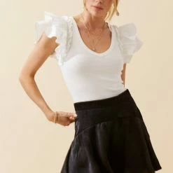 Day + Moon Tops The Carissa Puff Sleeve V Neck Bodysuit