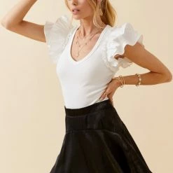 Day + Moon Tops The Carissa Puff Sleeve V Neck Bodysuit