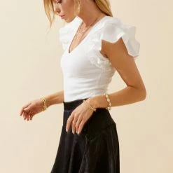 Day + Moon Tops The Carissa Puff Sleeve V Neck Bodysuit