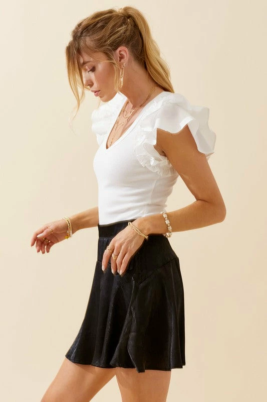 Day + Moon Tops The Carissa Puff Sleeve V Neck Bodysuit