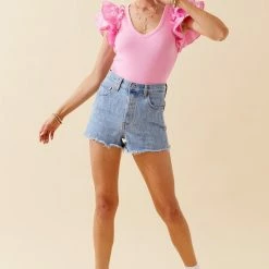 Day + Moon Tops The Carissa Puff Sleeve V Neck Bodysuit