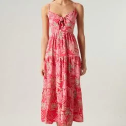SugarLips The Cayman Fuchsia Tropical Print Tie Knot Midi Dress