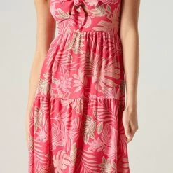 SugarLips The Cayman Fuchsia Tropical Print Tie Knot Midi Dress