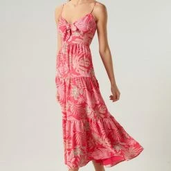 SugarLips The Cayman Fuchsia Tropical Print Tie Knot Midi Dress