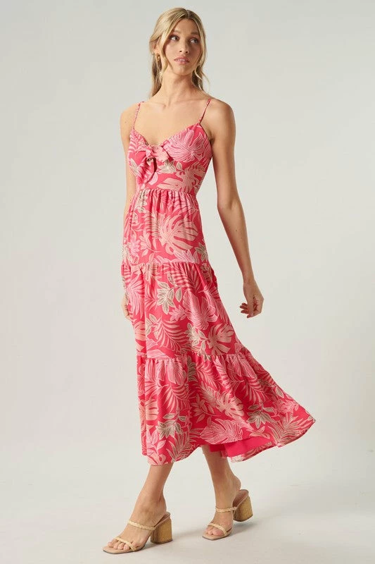 SugarLips The Cayman Fuchsia Tropical Print Tie Knot Midi Dress