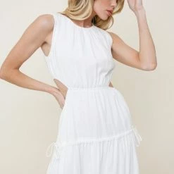 In The Beginning Clothing The Braxton White Linen Cutout Midi Dress