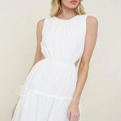 In The Beginning Clothing The Braxton White Linen Cutout Midi Dress