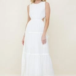In The Beginning Clothing The Braxton White Linen Cutout Midi Dress