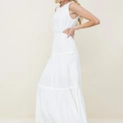 In The Beginning Clothing The Braxton White Linen Cutout Midi Dress
