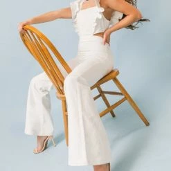 Flying Tomato Jumpsuits The Renna White Ruffle Flared Leg Jumpsuit