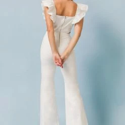Flying Tomato Jumpsuits The Renna White Ruffle Flared Leg Jumpsuit