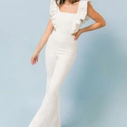 Flying Tomato Jumpsuits The Renna White Ruffle Flared Leg Jumpsuit