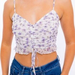 Le Lis The Field Of Flowers Mesh Ruched Cropped Tank