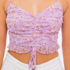 Le Lis The Field Of Flowers Mesh Ruched Cropped Tank