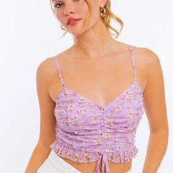 Le Lis The Field Of Flowers Mesh Ruched Cropped Tank