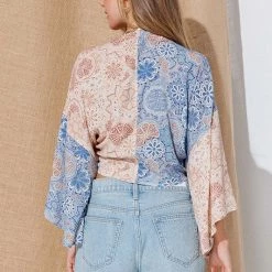 Illa Illa The Molly Blue Printed Kimono Tie Top