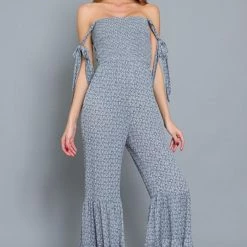 Aakaa Jumpsuits The Layla Blue Printed Tie Jumpsuit