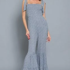 Aakaa Jumpsuits The Layla Blue Printed Tie Jumpsuit