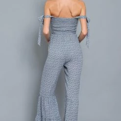 Aakaa Jumpsuits The Layla Blue Printed Tie Jumpsuit