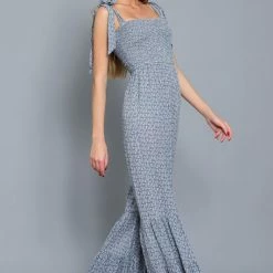 Aakaa Jumpsuits The Layla Blue Printed Tie Jumpsuit