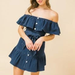 Flying Tomato The Carissa Denim Ruffle Mini Dress