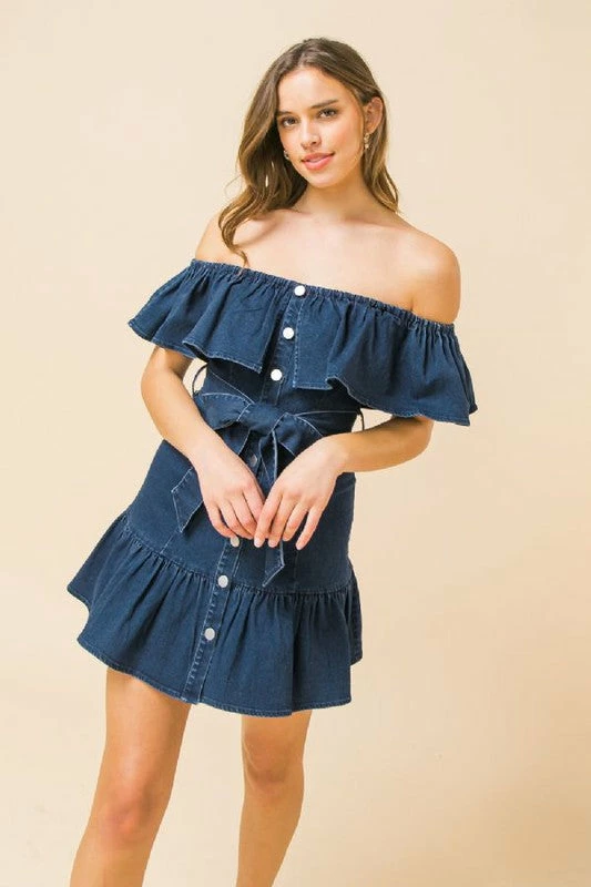 Flying Tomato The Carissa Denim Ruffle Mini Dress
