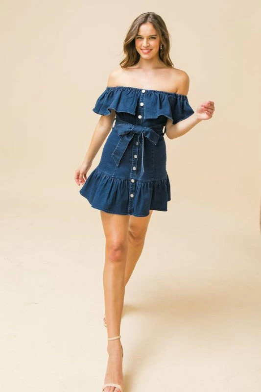 Flying Tomato The Carissa Denim Ruffle Mini Dress