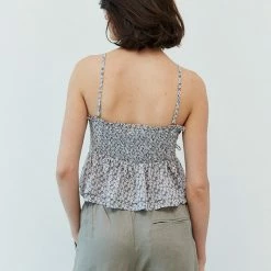 Grade & Gather The Peyton Marina Blue Floral Print Ruched Tank Top Tops