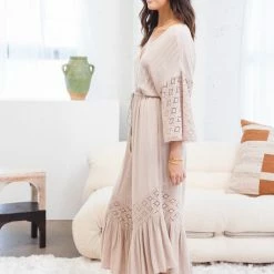 MIOU MUSE Jumpsuits The Weston Sand Bohemian Lace Trim Jumpsuit