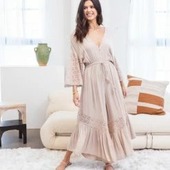 MIOU MUSE Jumpsuits The Weston Sand Bohemian Lace Trim Jumpsuit