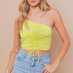Le Lis The Eliza One-Shoulder Ruched Cropped Tank Top Tops