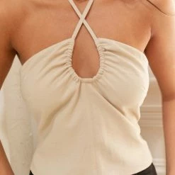 Le Lis Tops The Sugar & Spice Taupe Halter Neck Top